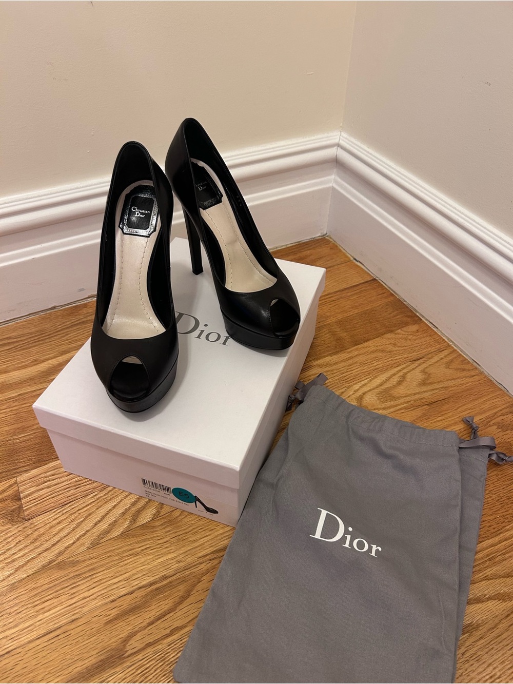 Miss Dior Black Peep-Toe Platform Pump - Women's High Heels size 37 Great cond